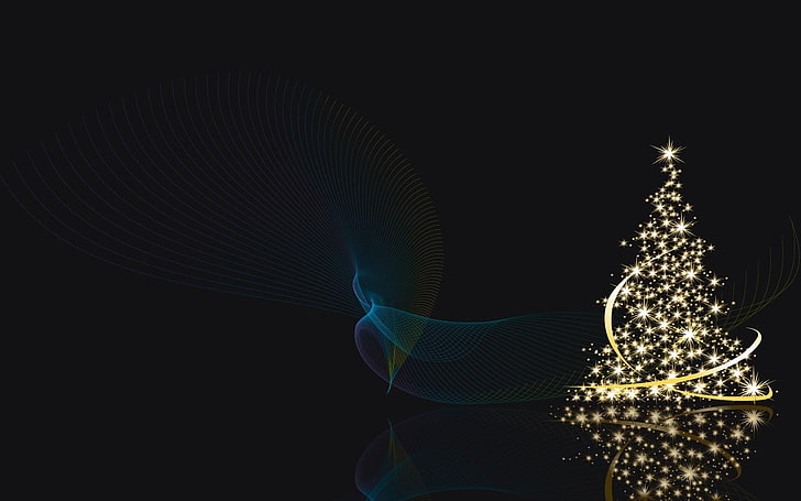 Christmas tree decor, illuminated, studio shot, black background, HD wallpaper