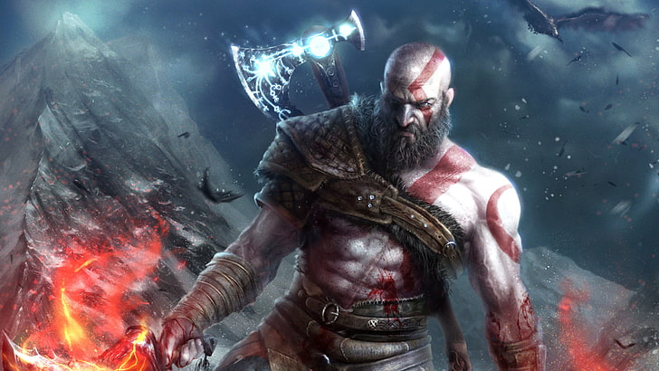 kratos, god of war 4, games, hd, artwork, artist, digital art