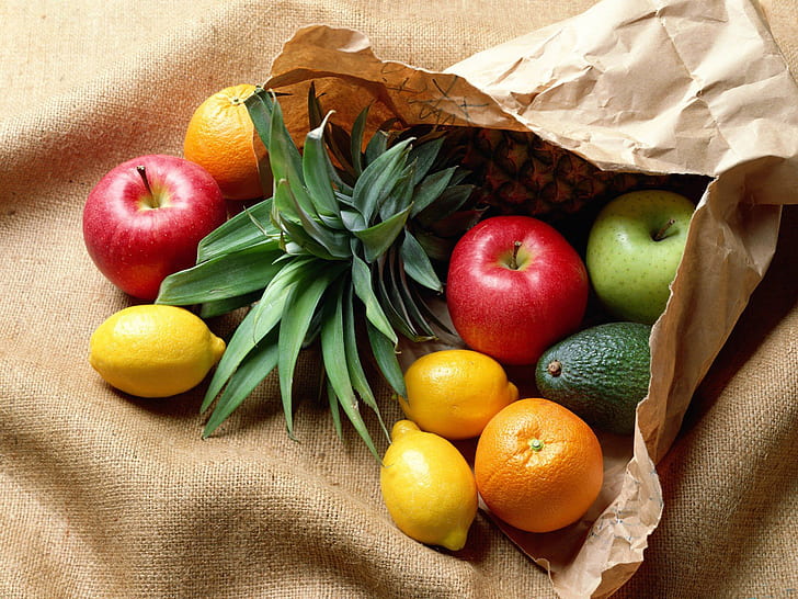 Apples, Lemon, Orange, Pear, Fruit, Food, assorted fruits, HD wallpaper