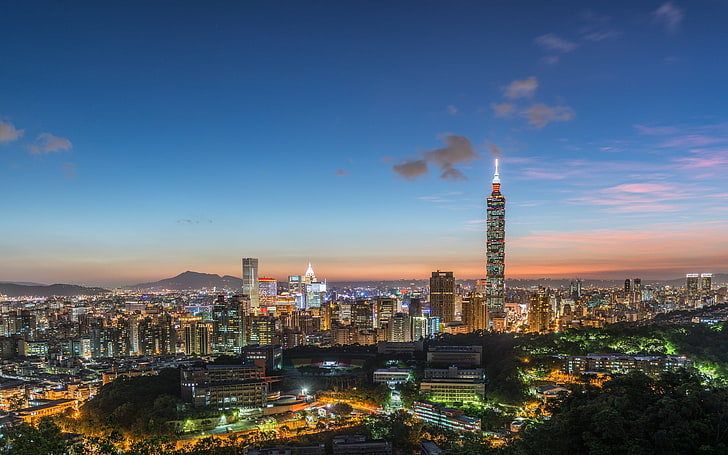Cityscape, landscape, Taipei 101, building exterior, built structure, HD wallpaper