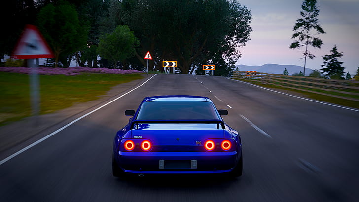 car, vehicle, Nissan, GT-R, skyline, r32, blue, Forza, horizon, HD wallpaper