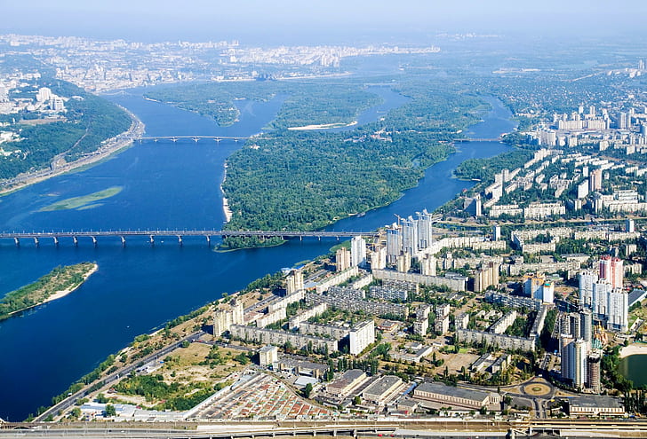 Ukraine, Kiev city, home, river, bridge, top, photo, HD wallpaper