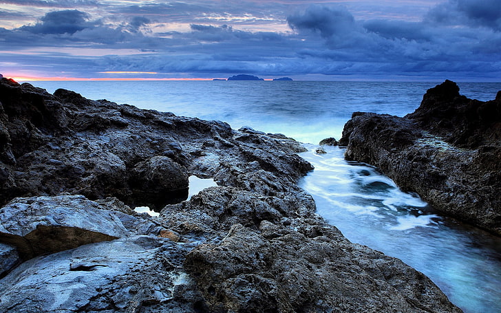 sea, coast, sky, clouds, water, rock, rock - object, scenics - nature, HD wallpaper