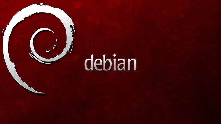 red background with debian text overlay, Linux, no people, indoors