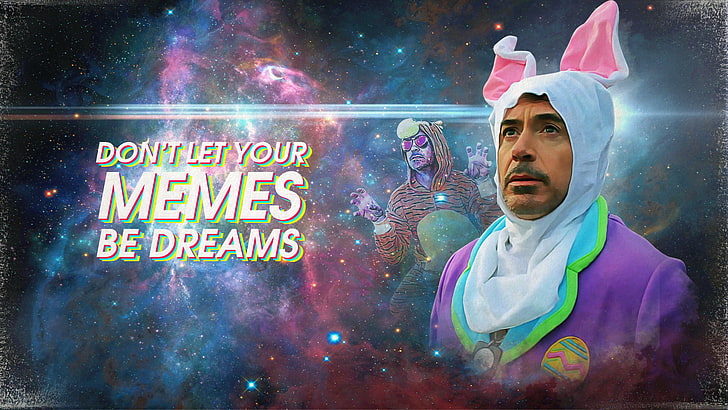 memes, Robert Downey Jr., space, text, one person, portrait HD wallpaper