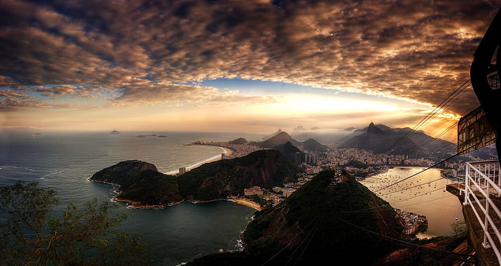 brown mountain, Copacabana, Rio de Janeiro, cityscape, sky, clouds, HD wallpaper