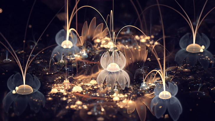 brown and white lights bokeh photo, abstract, fractal, fractal flowers