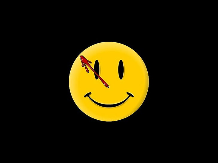 yellow smiley illustration, Watchmen, happy face, anthropomorphic smiley face