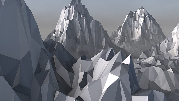gray mountain illustration, grey mountain digital wallpaper, digital art, HD wallpaper