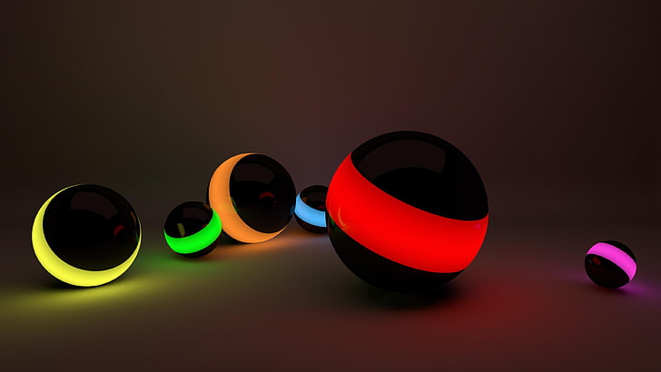 3d, neon, sphere, ball, light, illuminating, graphic design, HD wallpaper