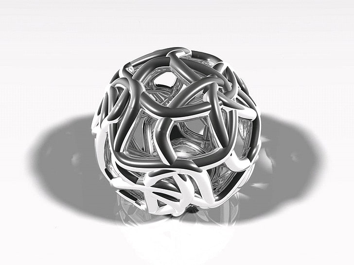 silver-colored ball, digital art, 3D, 3d object , fractal, indoors