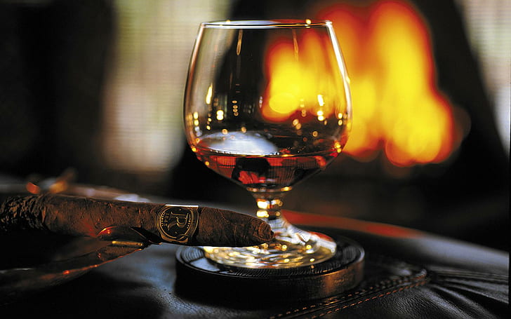 Cigar Alcohol Glass Desktop Images, drinks, HD wallpaper