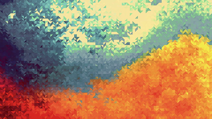 pixel, pattern, geometry, geometric art, orange, abstract art, HD wallpaper