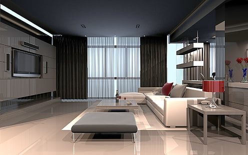 HD wallpaper: Warm and Modern Living Room, living room set, sofa ...