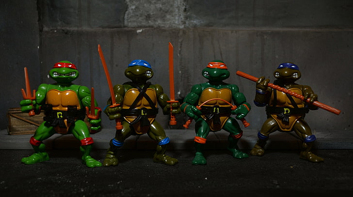 TMNT character action figures, Teenage Mutant Ninja Turtles, toys, HD wallpaper