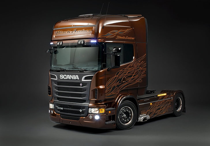 Vehicles, Scania R730, Truck, studio shot, transportation, black background, HD wallpaper