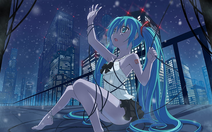cityscapes vocaloid night stars hatsune miku twintails anime girls 2150x1344  Anime Hot Anime HD Art