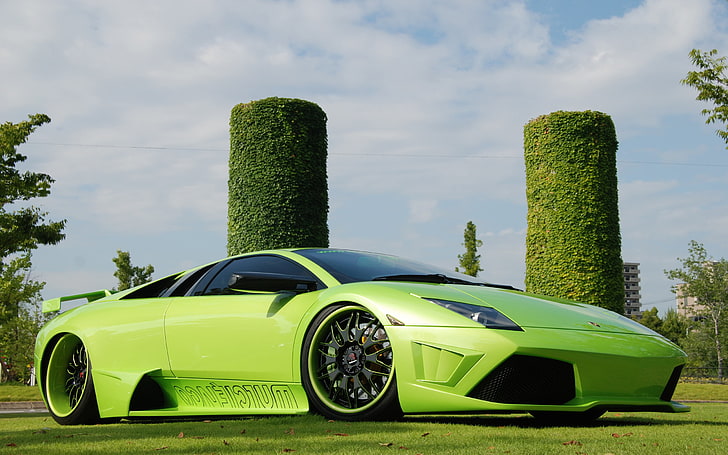 green sports coupe, car, Lamborghini, tuning, Lamborghini Murcielago, HD wallpaper
