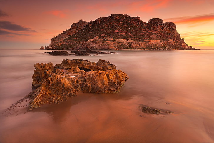 photo of island, sea, mist, rock, sunrise, Spain, water, rock - object