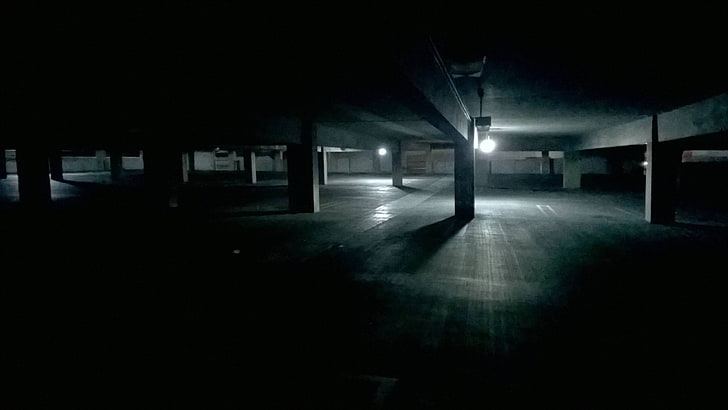 garages, dark, architecture, illuminated, spooky, parking lot, HD wallpaper