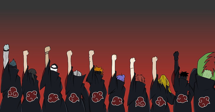 Akatsuki members raising hands illustration, naruto, pain, itachi