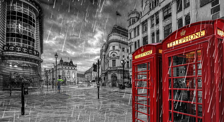 BlackWhite_London, Aero, Creative, Storm, rain, walk, girl, girlinrain, HD wallpaper