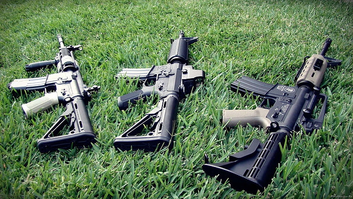 three black assault rifles, weed, m4a1, ar-15, Machines, HD wallpaper