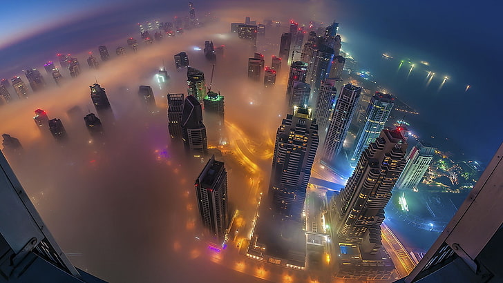 Fog City Night-Windows 10 Wallpaper, gray high-rise buildings HD wallpaper