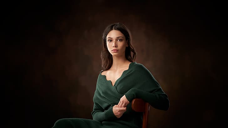 Mariya Volokh, women, model, brunette, portrait, looking at viewer, HD wallpaper