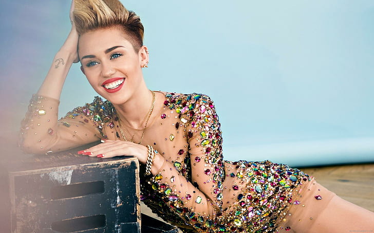 Miley Cyrus in a jewel dress, miley cyrus, celebrity, music, singer, HD wallpaper