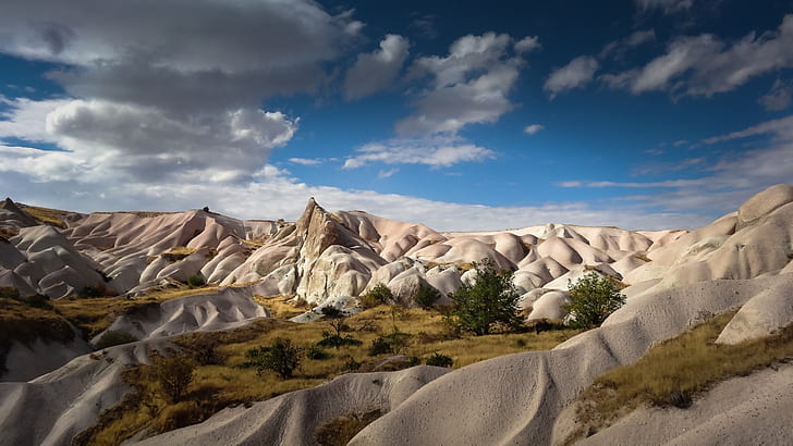 Zemi Valley, Cappadocia, Turkey, blue sky, beautiful landscape, white and green mountain range, HD wallpaper
