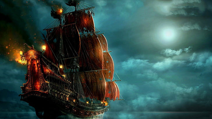 Ship Fantasy Art Sea Boat Artwork Night Pirate Ship Wallpaper -  Resolution:1920x1080 - ID:1297706 - wallha.com