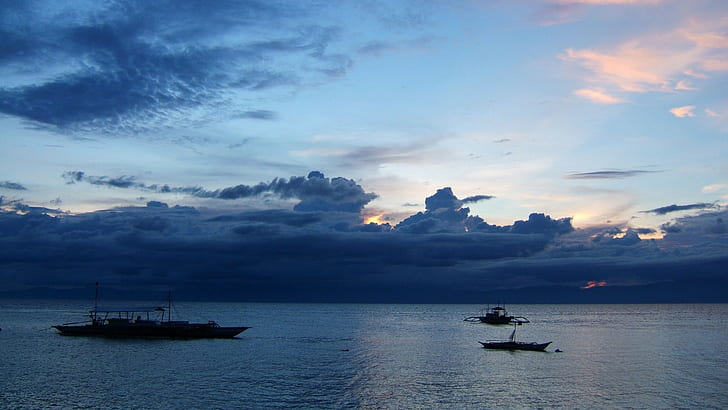 Cebu, Moalboal, Philippines, sunset, dusk, clouds, sea, boats