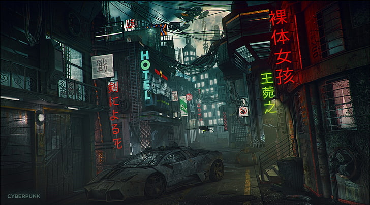 Cyberpunk game splash art, artwork, futuristic, built structure, HD wallpaper