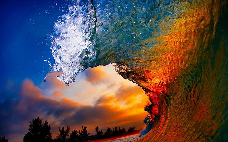 body of water, nature, landscape, sea, beach, waves, liquid, sunset, HD wallpaper
