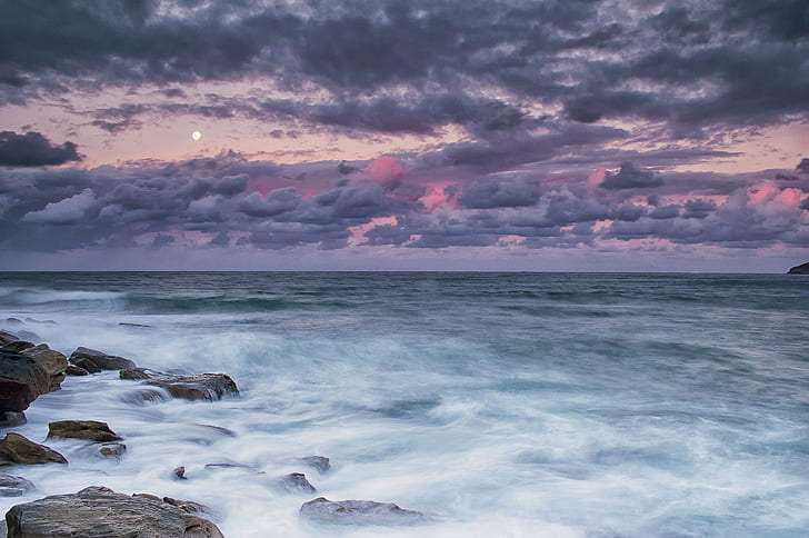 ocean under cloudy sky at sunset, Manly, seascape, northern  beaches
