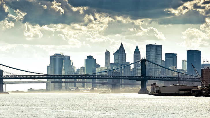 Brooklyn Bridge, city, street, high view, road, New York City, HD wallpaper