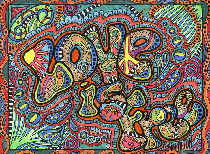 Colorful, drawing, hippie, love, psychedelic, Typography