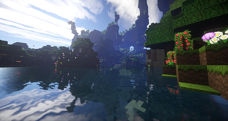 Minecraft game application screenshot, render, screen shot, lake, HD wallpaper
