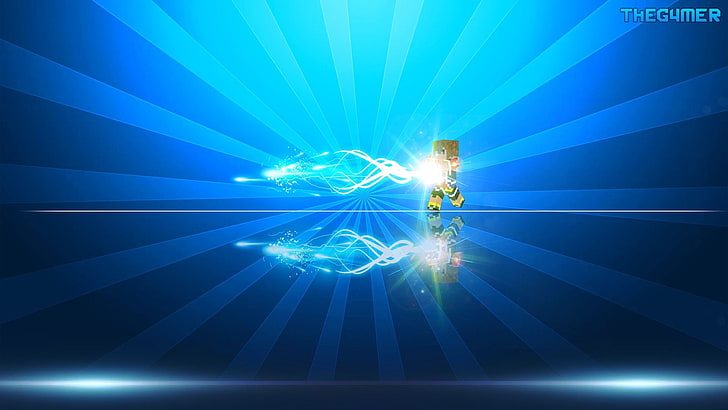 blue and yellow light digital wallpaper, Minecraft, backgrounds