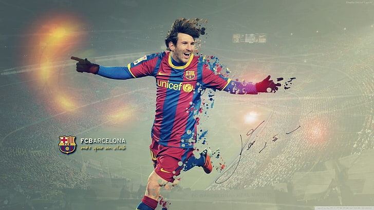 women's blue and red sari, Lionel Messi, FC Barcelona, human arm, HD wallpaper