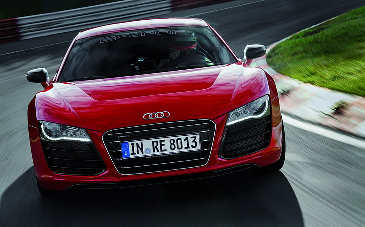 Audi, Red, Logo, The hood, Lights, sports car, The front, R 8, HD wallpaper