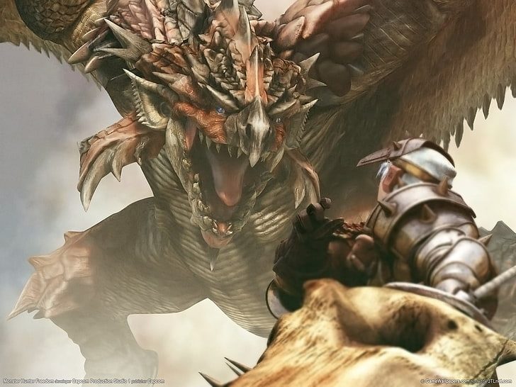 brown dragon and cavalier wallpaper, Monster Hunter, Rathalos