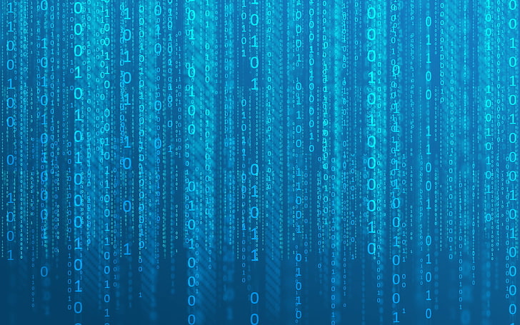 The Matrix code wallpaper, blue, background, Figures, effect, HD wallpaper