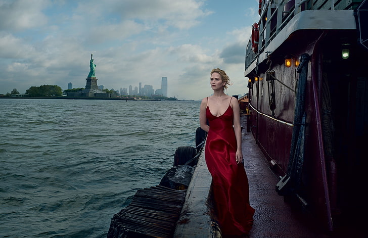 Jennifer Lawrence Red Dress For Vogue 2017, built structure, building exterior, HD wallpaper