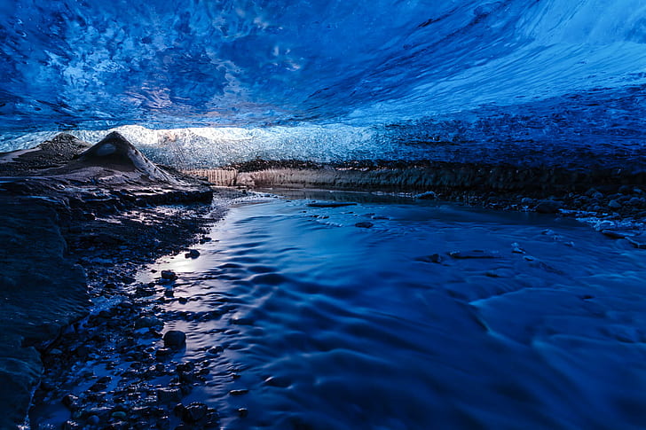 landscape icy mountain photography shot, Glacier Cave, IV, Iceland, HD wallpaper