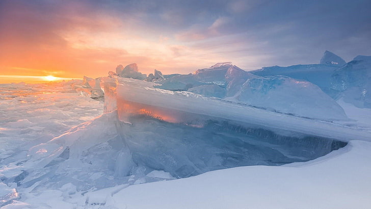 sky, lake baikal, arctic, winter, snow, russia, freezing, ice, HD wallpaper