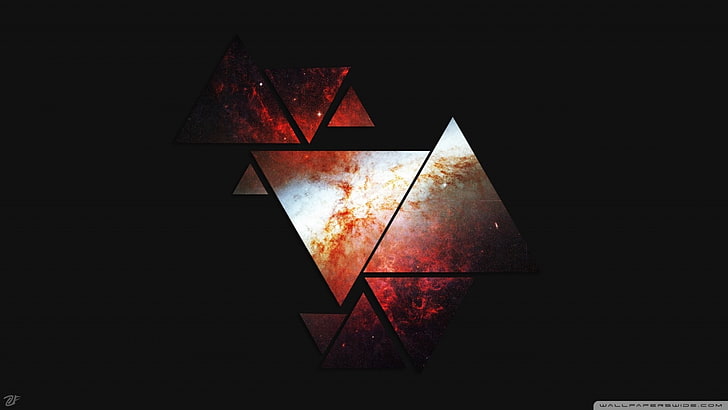 triangle white and red digital wallpaper, geometry, abstract