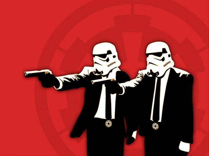Humor, Star Wars, Pulp Fiction, Stormtrooper, two men with black pistols, HD wallpaper