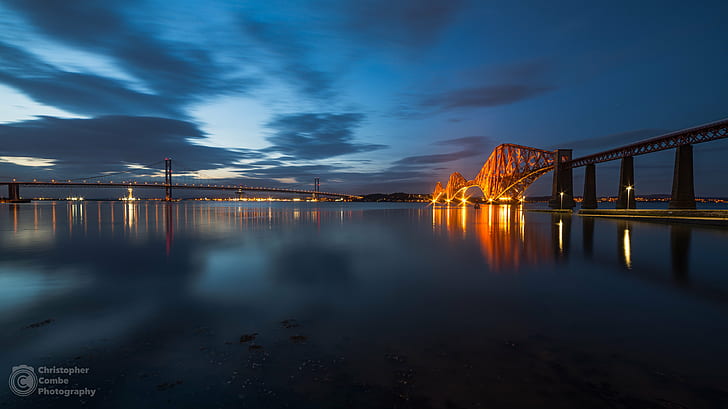 black bridge during night time, Blue Hour, Bridges, Forth Road Bridge